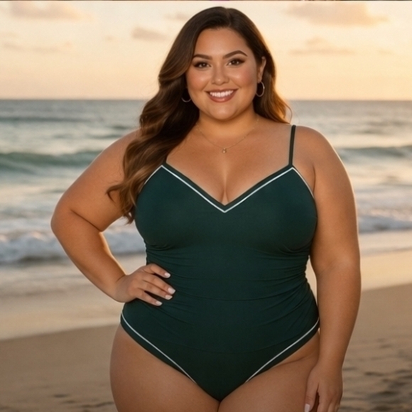 Shade & Shore Other - Shade & Shore NWT Green High Leg One Piece Swimsuit Women's Large Cheeky V Neck